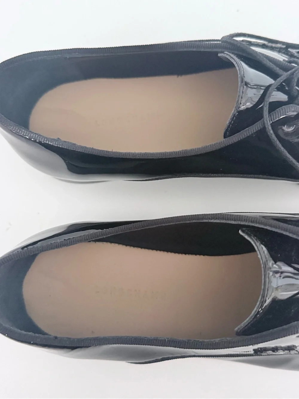 Longchamp Black Patent Leather Derby Shoes‎